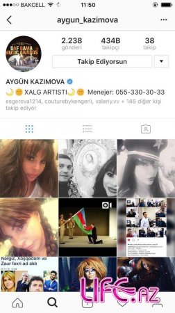 Aygün Kazımovanın İnstagram-daki səhifəsi artıq rəsmi olaraq təsdiqlənib